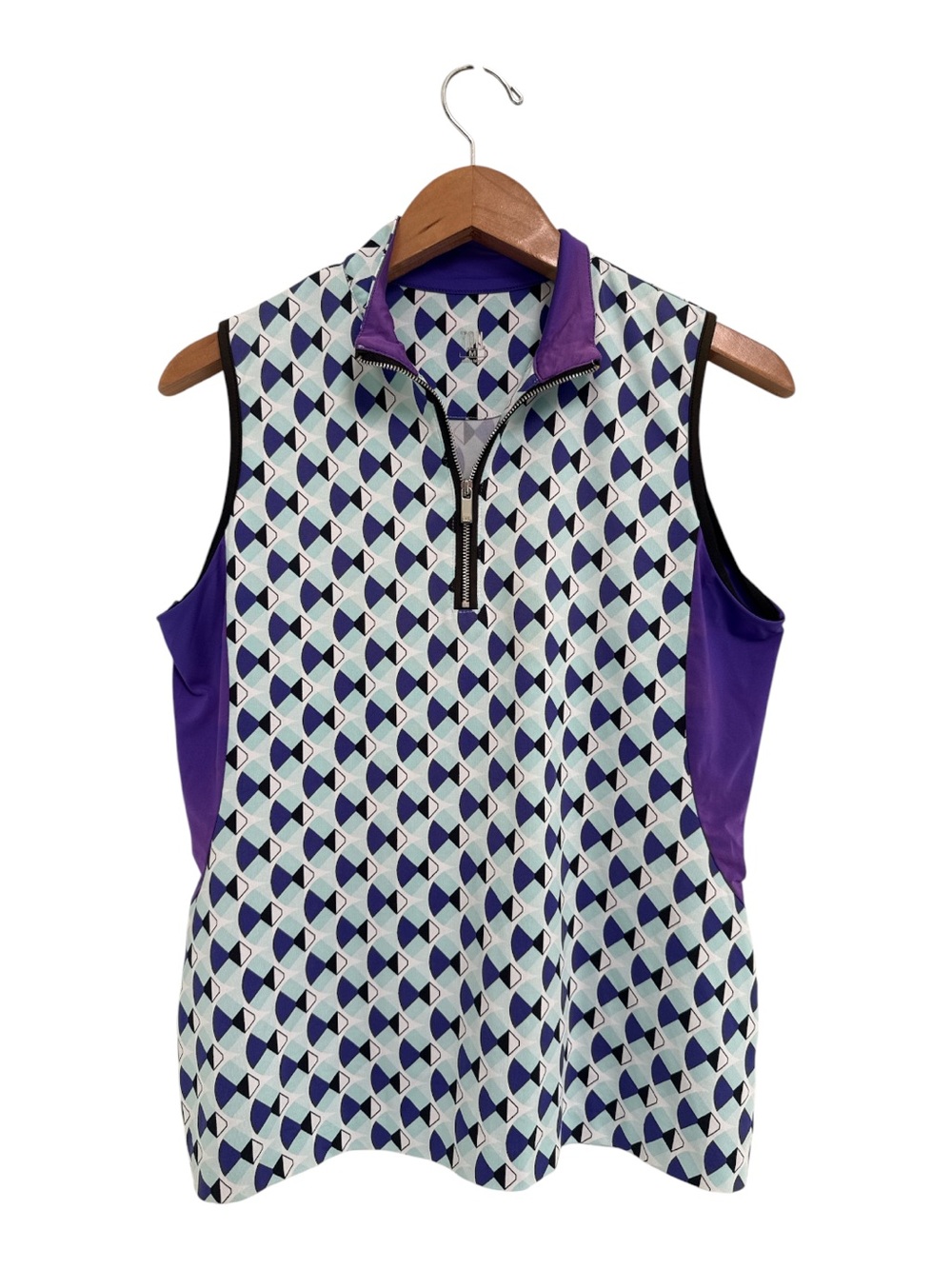 Tail Sleeveless Zip Golf Polo in Purple Geo Print